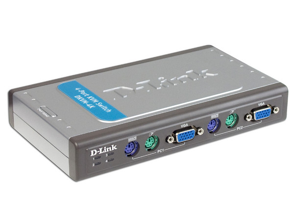 Switch KVM D-Link de 4 puertos PS/2. Controla cuatro computadoras desde un solo teclado, monitor y mouse.