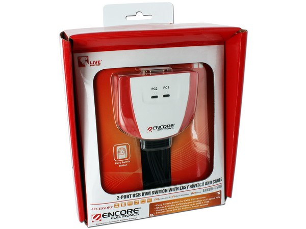 Switch KVM Encore, USB de 2 Puertos con Conmutación Simple y Cable