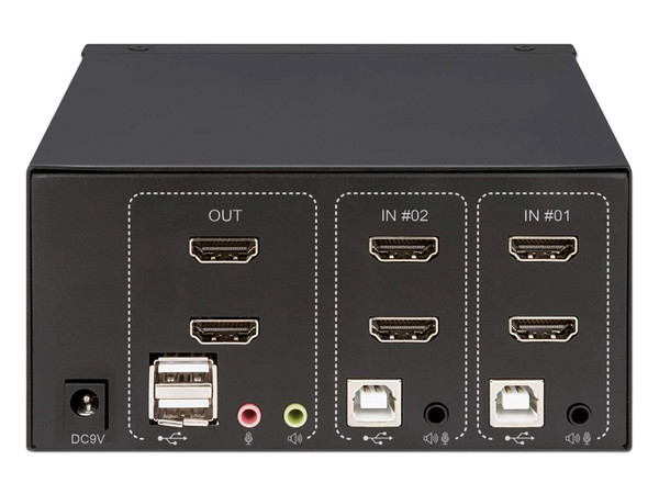 Switch KVM Manhattan HMDMI de 2 puertos, 2 Monitores, 2 Computadoras, 4K.