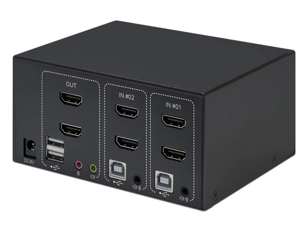 Switch KVM Manhattan HMDMI de 2 puertos, 2 Monitores, 2 Computadoras, 4K.