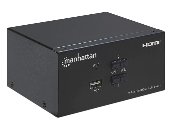 Switch KVM Manhattan HMDMI de 2 puertos, 2 Monitores, 2 Computadoras, 4K.