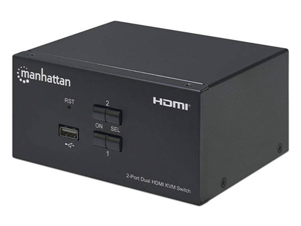Switch KVM Manhattan HMDMI de 2 puertos, 2 Monitores, 2 Computadoras, 4K.