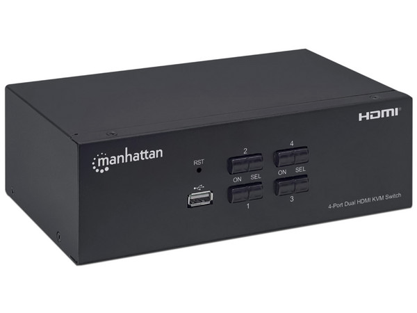 Switch KVM HDMI Manhattan de 4 puertos, 2 Monitores, hasta 4K.