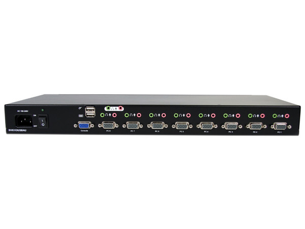 Conmutador Switch KVM 8 Puertos de Video VGA HD15 USB 2.0 USB A y Audio, altura 1U para rack.