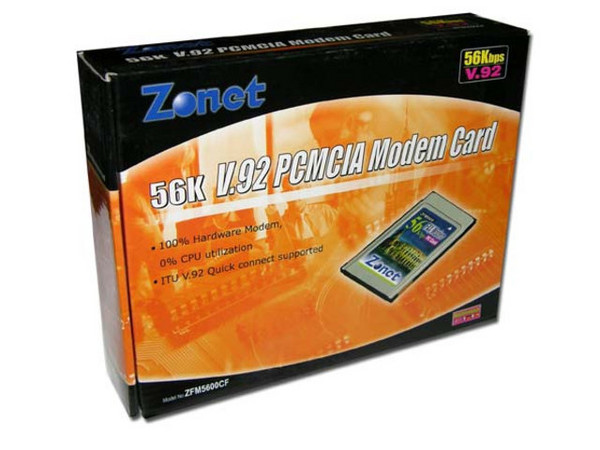 Fax/Módem Zonet de 56K, V.92, PCMCIA