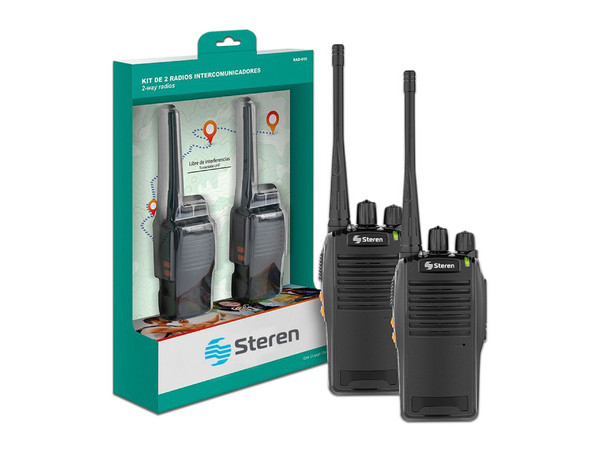Kit de 2 Radios Intercomunicadores STEREN RAD-010, Amateur, 3W, 2 vías, Incluye bases para carga, Color Negro.