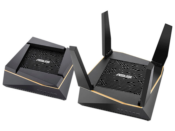 Paquete de 2 Ruteadores inalámbricos ASUS AX6100, Sistema de malla, Wi-Fi 6 (802.11ax) de 4 puertos LAN, 1 puerto WAN, 2 x USB, hasta 4804 Mbps, soporta VPN.