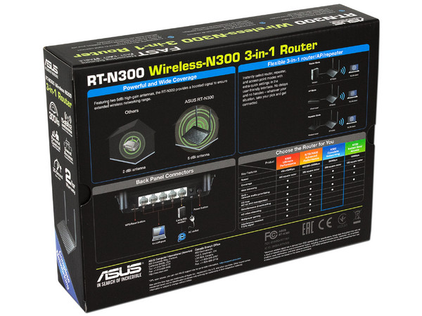 Router 3 en 1 Inalámbrico ASUS RT-N300, Wireless N (Wi-Fi 4), Hasta 300 Mbps.