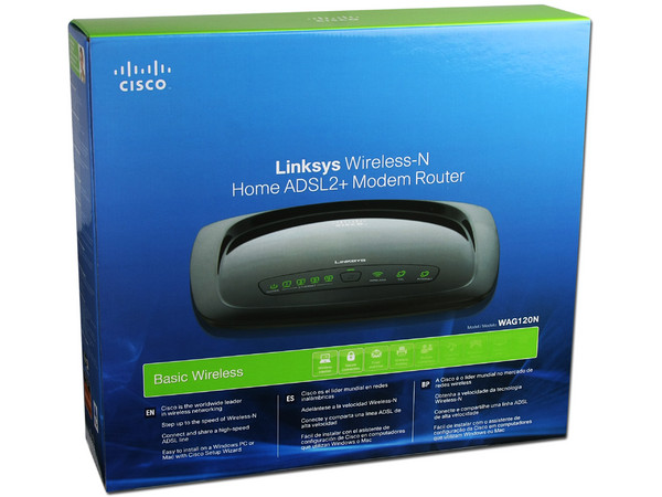 Ruteador Linksys WAG120N Wireless módem ADSL2+ incorporado-N, 4 puertos