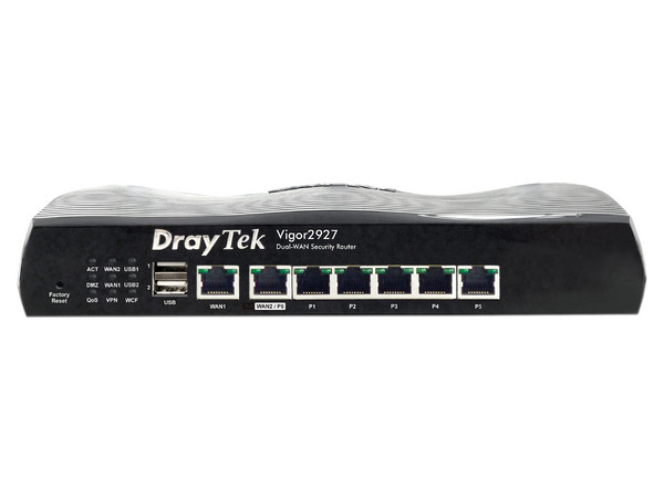 Ruteador Multi WAN Draytek Vigor 2927 Gigabit Ethernet de 800 Mbps, 1 puerto WAN, 1 puerto conmutable y 5 puertos LAN. Color Negro.