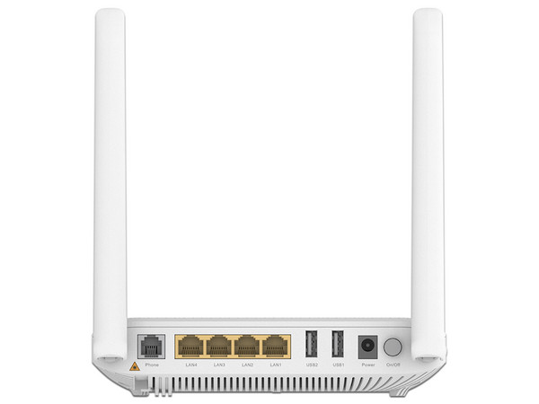 Router FiberHome HG6145D2 de Doble Banda, Wireless AC (Wi-Fi 5), 4 puertos RJ45, USB 2.0. Color Blanco.