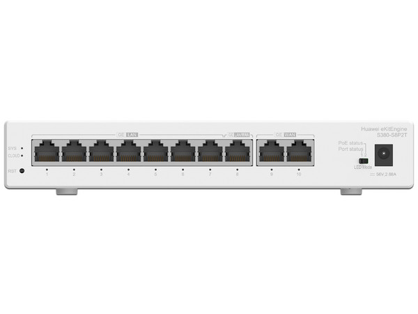 Router Multi-Servicio Huawei eKitEngine S380-S8P2T, 1 puerto WAN Gigabit Ethernet , 1 puerto WAN/LAN y 7 puertos LAN Gigabit Ethernet, hasta 64 APs, hasta 250 clientes, Administración nube gratis.