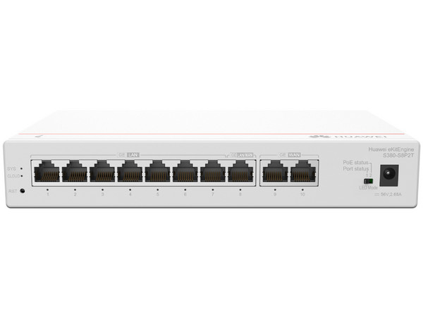 Router Multi-Servicio Huawei eKitEngine S380-S8P2T, 1 puerto WAN Gigabit Ethernet , 1 puerto WAN/LAN y 7 puertos LAN Gigabit Ethernet, hasta 64 APs, hasta 250 clientes, Administración nube gratis.