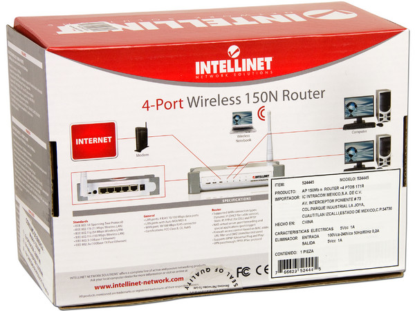 Ruteador Inalámbrico Intellinet  150N de 4 Puertos.         