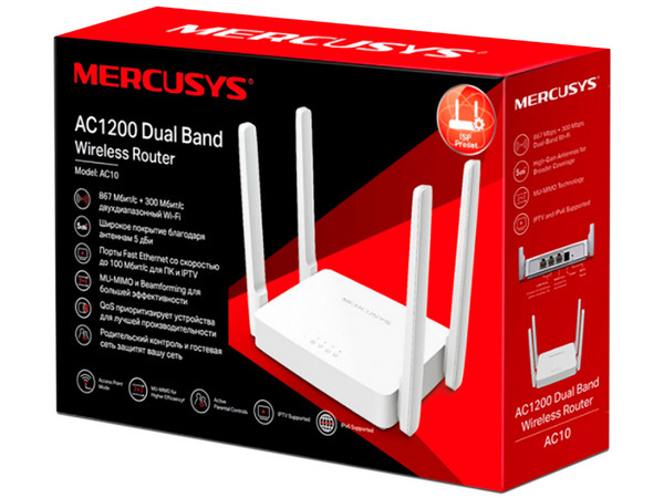 Router Inalámbrico MERCUSYS AC10 de doble banda, Wireless AC (Wi-Fi 5), hasta 867Mbps. Color Blanco
