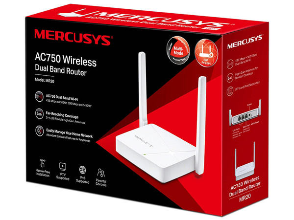 Router Inalámbrico MercuSys MR20, de Doble Banda 5GHz y 2.4GHz, Wireless AC (Wi-Fi 5), hasta 433 Mbps.
