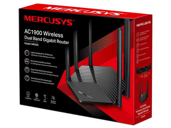 Router Inalámbrico Mercusys MR50G de Doble Banda, Wireless AC (Wi-Fi 5), hasta 1900Mbps, 1 puerto WAN y 2 puertos LAN.