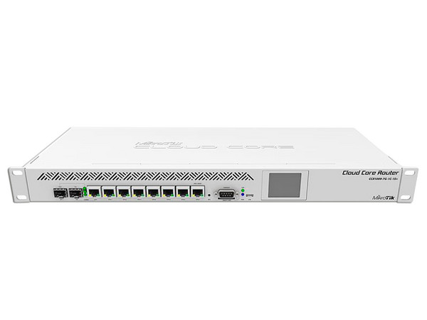 Router MikroTik CCR1009-7G-1C-1S+ de 7 puertos Gigabit, 1 Combo TP/SFP, 1 puerto SFP+, montaje en Rack, 1U.
