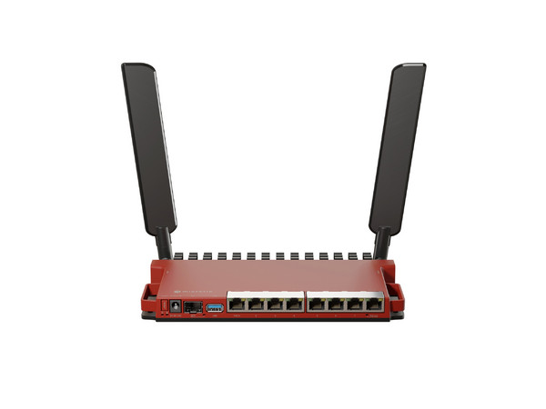 Router inalámbrico MikroTik L009UiGS-2HaxD-IN: 2GHz AX, 8 puertos Gigabit, 1 puerto SFP de 2.5 Gbps, Wi-Fi 6, 512MB RAM, soporte PoE, ideal para redes de alto rendimiento.