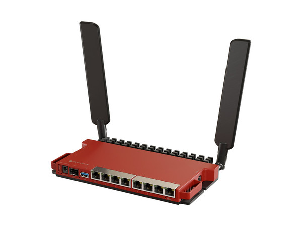 Router inalámbrico MikroTik L009UiGS-2HaxD-IN: 2GHz AX, 8 puertos Gigabit, 1 puerto SFP de 2.5 Gbps, Wi-Fi 6, 512MB RAM, soporte PoE, ideal para redes de alto rendimiento.