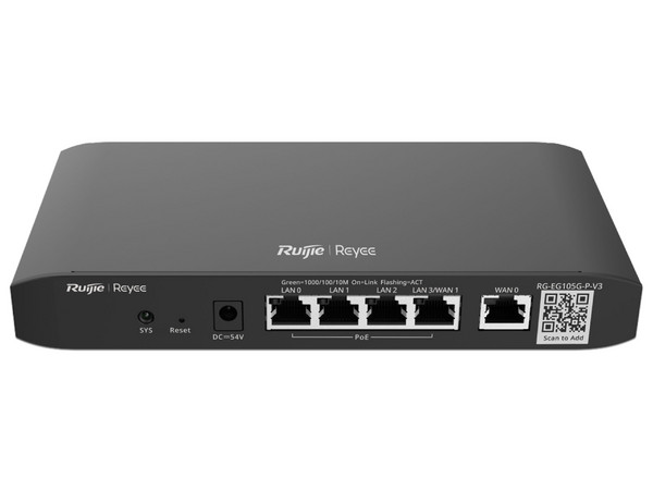 Router Balanceador Ruijie RG-EG105G-P-V3, Hasta 1000Mbps, 4 Puertos RJ-45. Color Negro.