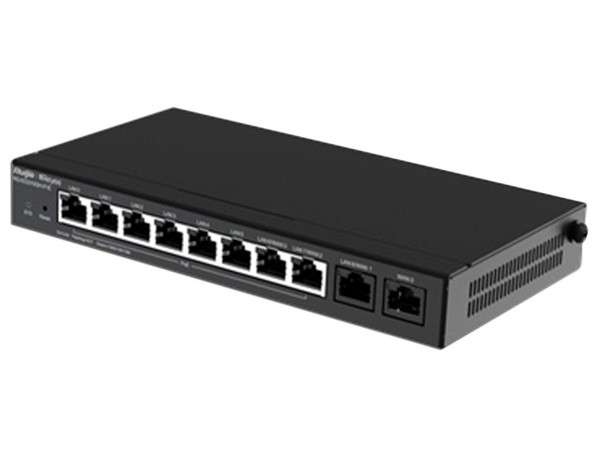 Router administrable Ruijie, 6 puertos LAN y 2 puertos LAN/WAN PoE+, 1 puerto LAN/WAN gigabit y 1 Puerto WAN gigabit.