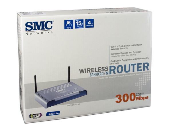 Ruteador SMC Wireless-N Barricade N con 4 Puertos hasta 300Mbps.