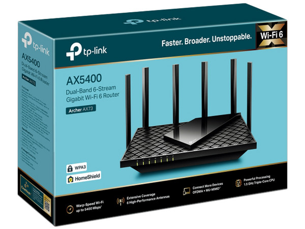 Router Inalámbrico TP-Link Archer AX73 de doble banda, Wireless AX (Wi-Fi 6), hasta 5400Mbps.