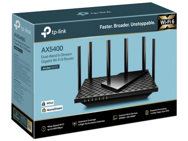 Router Inalámbrico TP-Link Archer AX73 de Doble Banda, Wireless AX (Wi-Fi 6), hasta 5400Mbps, LAN Gigabit.