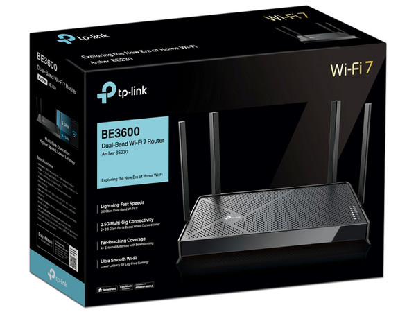 Router Inalámbrico Tp-Link Archer BE230, Multi-Gigabit, Wi-Fi 7, Dual-Band. Color Negro