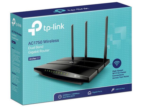 Router Inalámbrico Gigabit TP-Link Archer C7 AC1750 de doble banda, Wireless AC (Wi-Fi 5), hasta 1750Mbps, USB, LAN Gigabit.