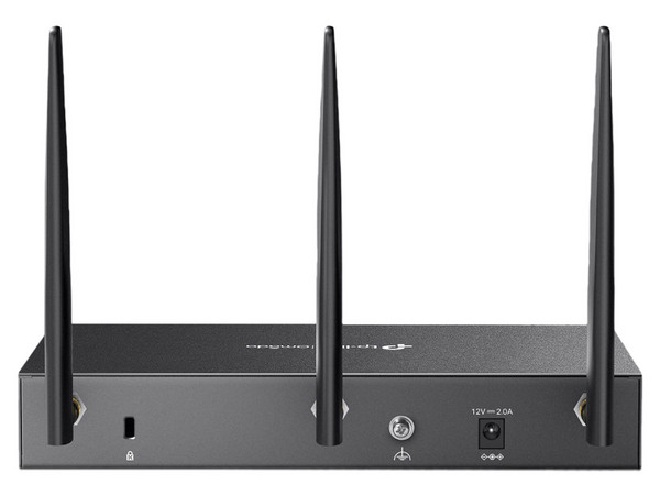 Ruteador Inalámbrico TP-Link AX3000 Omada ER706W: Doble banda, tecnología Wi-Fi 6, tres antenas externas, seis puertos (1 SFP + 5 RJ45), conexión Gigabit, ideal para redes empresariales y de alto rendimiento.