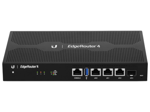 Ruteador Ubiquiti EdgeRouter 4 de 3 puertos 10/100/1000Mbps y 1 puerto Gigabit SFP.