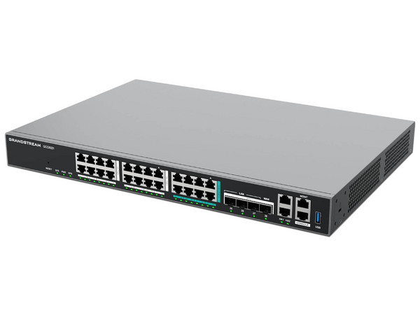 Router VPN Grandstream GCC6021, 16 puertos Gigabit, 4 Puerto SFP+ 10 Gbps, 8 Puerto de 2.5Gbps, Firewall. Color Negro.