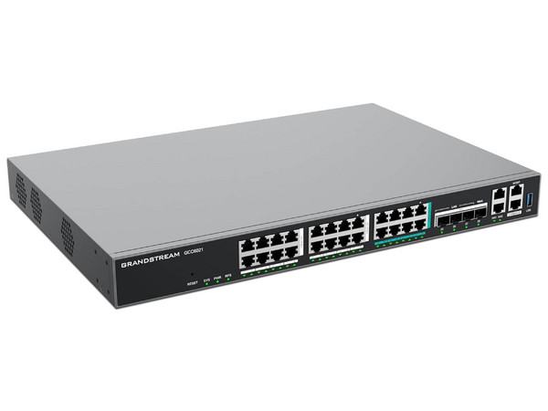 Router VPN Grandstream GCC6021, 16 puertos Gigabit, 4 Puerto SFP+ 10 Gbps, 8 Puerto de 2.5Gbps, Firewall. Color Negro.