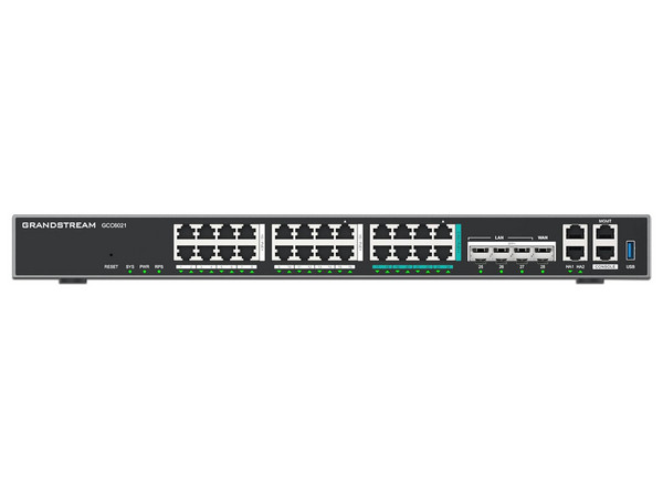 Router VPN Grandstream GCC6021, 16 puertos Gigabit, 4 Puerto SFP+ 10 Gbps, 8 Puerto de 2.5Gbps, Firewall. Color Negro.