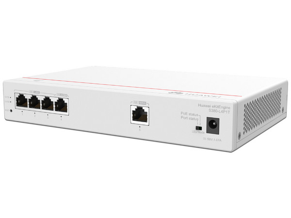 Router Multi-Servicio Huawei eKitEngine S380-L4P1T, 1 puerto WAN Gigabit Ethernet y 4 puertos LAN Gigabit Ethernet PoE, hasta 32 APs, hasta 150 clientes, Administración nube gratis.