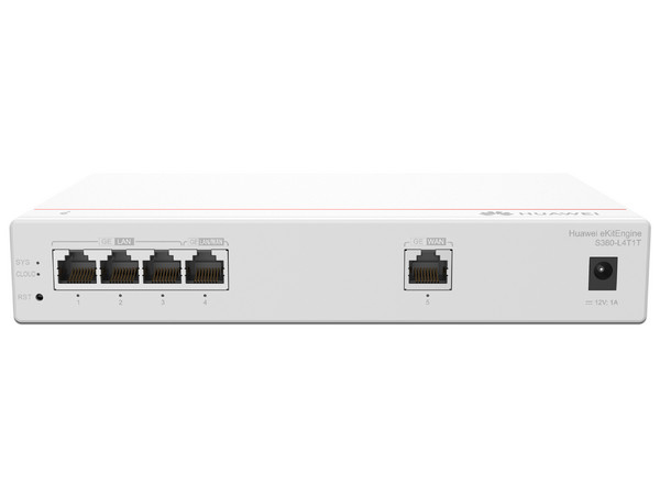 Router Multi-Servicio Huawei eKitEngine S380-L4T1T, 1 puerto WAN Gigabit Ethernet y 4 puertos LAN Gigabit Ethernet, hasta 32 APs, hasta 150 clientes, Administración nube gratis.