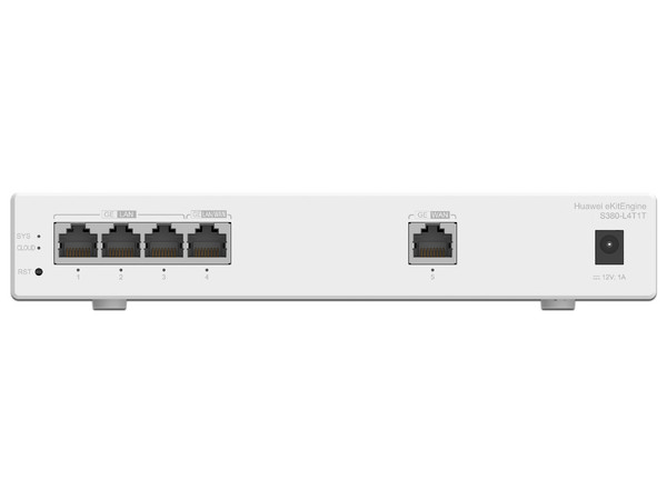 Router Multi-Servicio Huawei eKitEngine S380-L4T1T, 1 puerto WAN Gigabit Ethernet y 4 puertos LAN Gigabit Ethernet, hasta 32 APs, hasta 150 clientes, Administración nube gratis.