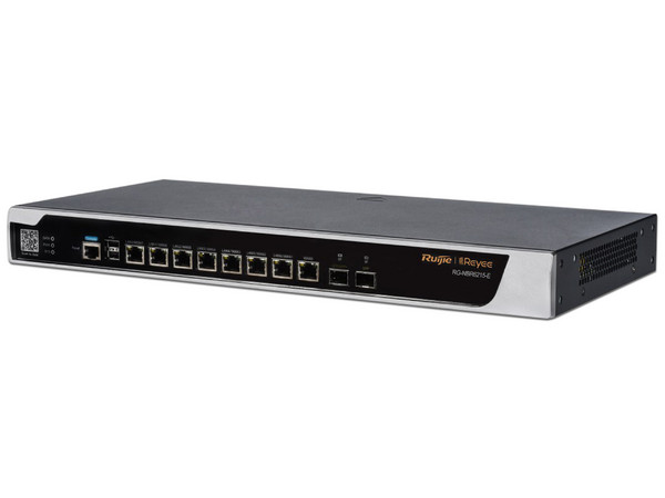 Router Administrable Ruijie RG-NBR6215-E de 8 puertos Gigabit, 1 puerto SFP 1GB y 1 puerto SFP+ 10GB, hasta 2000 clientes.