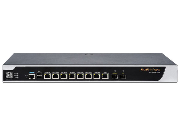 Router Administrable Ruijie RG-NBR6215-E de 8 puertos Gigabit, 1 puerto SFP 1GB y 1 puerto SFP+ 10GB, hasta 2000 clientes.