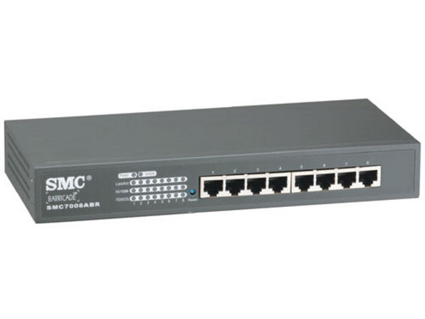 Ruteador SMC de 8 Puertos 10/100Mbps con Servidor de Impresión, Puertos RS232 ADSL y WAN Para compartir Internet. (Diseño para Rack)