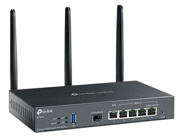 Router TP-Link ER706W Omada, Inalámbrico, Dual Band, 6 Puertos Gigabit, VPN. Color Negro