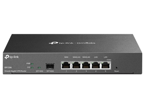 Ruteador TP-LINK Omada ER7206, 4 Puerto Gigsbiy RJ-45 WAN, 1 Puerto SFP, 1 Puerto USB 3.0 Tipo A, Color Negro.