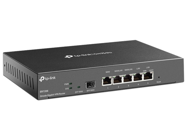 Ruteador TP-LINK Omada ER7206, 4 Puerto Gigsbiy RJ-45 WAN, 1 Puerto SFP, 1 Puerto USB 3.0 Tipo A, Color Negro.