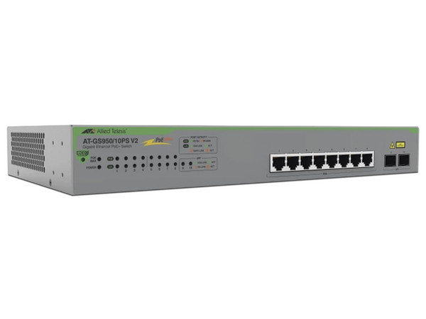 Switch Allied Telesis GS950 V2 Series, 10 Puertos RJ-45 10/100/1000 Mbps, 2 Puertos SFP, Color Gris.