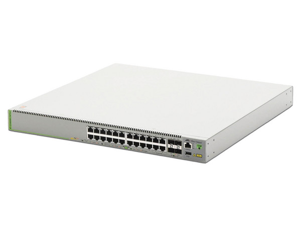 Switch L3 Allied Telesis GS980MX/28PSM-10 de 20 puertos Gigabit Ethernet 10/100/1000 Mbps y 4 puertos SFP+. Color Gris