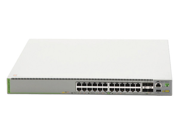 Switch L3 Allied Telesis GS980MX/28PSM-10 de 20 puertos Gigabit Ethernet 10/100/1000 Mbps y 4 puertos SFP+. Color Gris