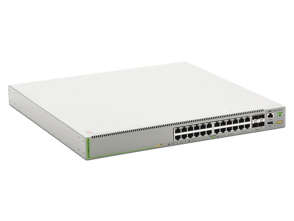 Switch L3 Allied Telesis GS980MX/28PSM-10 de 20 puertos Gigabit Ethernet 10/100/1000 Mbps y 4 puertos SFP+. Color Gris