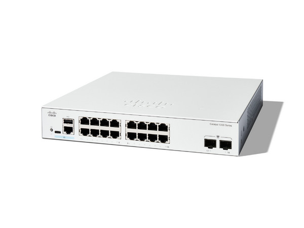 Switch Cisco Catalyst 1200 de 16 puertos Gigabit Ethernet, 2 Puertos SFP (2x1G).